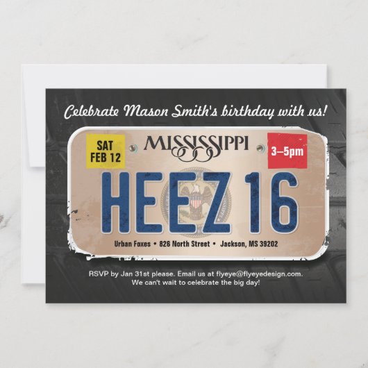 ボーイズ16誕生日ミシシッピライセンス招待状 招待状 (正面)