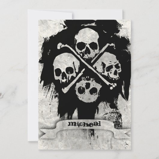 ボーイズ16thバースデーパーティゴシックゴシックスカル招待状 招待状 (正面)