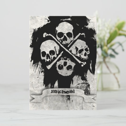 ボーイズ16thバースデーパーティゴシックゴシックスカル招待状 招待状 (スタンド正面)