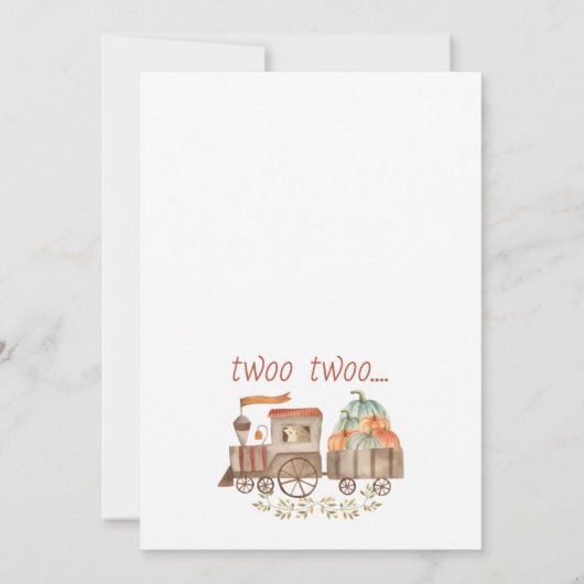 ボーイズ2つの小さなパンプキントレイン2番目の誕生日inv 招待状 (裏面)