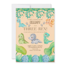 ボーイズ3人レックス3歳パーティー招待状
