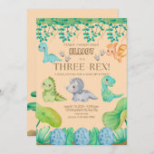 ボーイズ3人レックス3歳パーティー招待状 招待状 (正面/裏面)