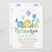 ボーイズ3rdディーノ誕生日パーティー 招待状 (正面/裏面)