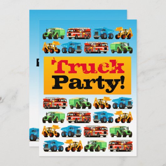 ボーイズ3rd誕生日建築トラックパーティー 招待状 (正面/裏面)