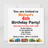 ボーイズ4th誕生日建築トラックパーティー 招待状 (裏面)