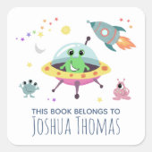 ボーイズ"この本は属する"宇宙エイリアン蔵書票 スクエアシール (正面)