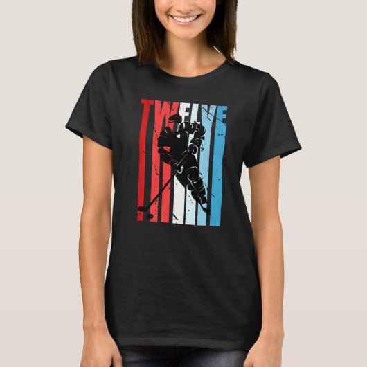 ボーイズ・アイスホッケー12誕生日選手やる気を起こさせる Tシャツ (正面)