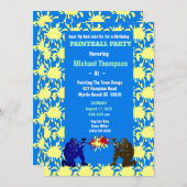 ボーイズ・イエロー&ブルー・ペイントボール誕生日パーティー 招待状 (正面/裏面)