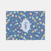 ボーイズ·キュートブルーロケットの宇宙パターンと名前 フリースブランケット (正面(横))