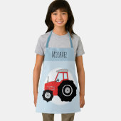 ボーイズ·キュートモダンブルーファームトラクター&ネームキッズ エプロン (インサイチュ)