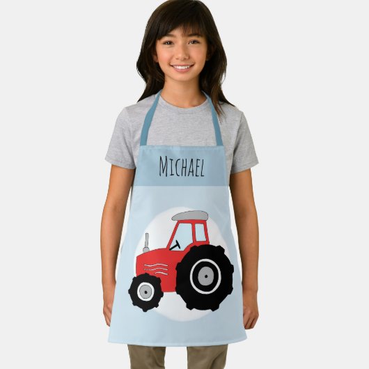 ボーイズ·キュートモダンブルーファームトラクター&ネームキッズ エプロン (インサイチュ)