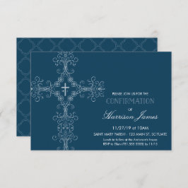 ボーイズ・コンファルメント・招待状ウィズ・クロス、イニシャル 招待状