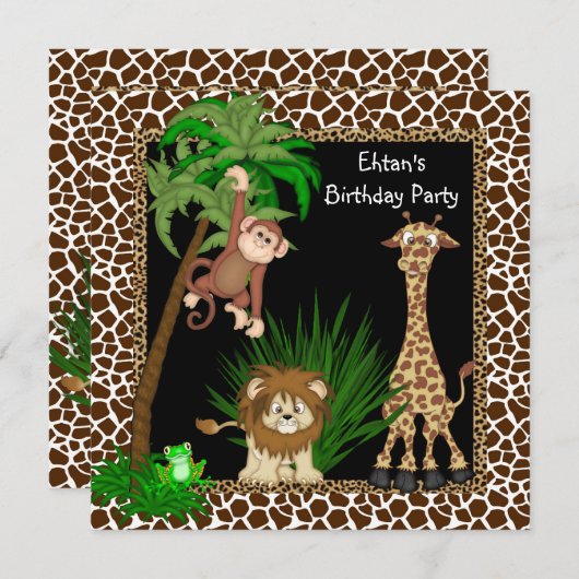 ボーイズ・サファリ誕生日パーティー 招待状 (正面/裏面)