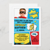 ボーイズ・スーパーヒーローフォト5th誕生日招待状 招待状 (正面/裏面)