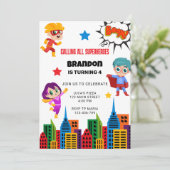 ボーイズ・スーパーヒーロー誕生日パーティー 招待状 (スタンド正面)