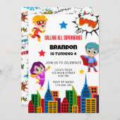 ボーイズ・スーパーヒーロー誕生日パーティー 招待状 (正面/裏面)