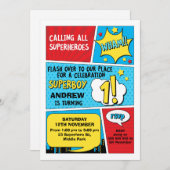 ボーイズ・スーパーヒーロー1st誕生日招待状 招待状 (正面/裏面)