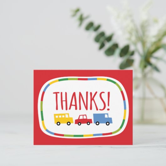 ボーイズ・トイズ・キッドの誕生日パーティーありがとうノートカード ポストカード (スタンド正面)