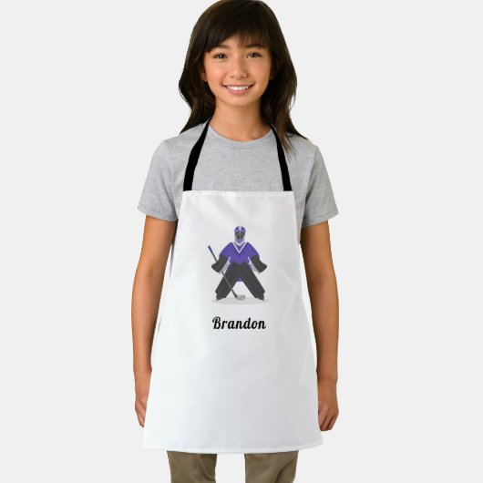 ボーイズ・パープルアイスホッケープレーヤー&ネームウィンタースポーツ エプロン (インサイチュ)