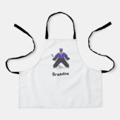 ボーイズ・パープルアイスホッケープレーヤー&ネームウィンタースポーツ エプロン (正面)