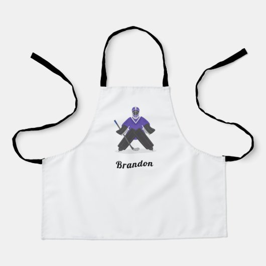 ボーイズ・パープルアイスホッケープレーヤー&ネームウィンタースポーツ エプロン (正面)