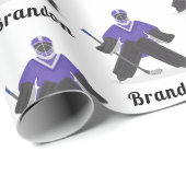 ボーイズ・パープルアイスホッケープレーヤー&ネームウィンタースポーツ ラッピングペーパー (ロールコーナー)