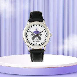 ボーイズ・パープル・アイスホッケープレイヤー名Winter ストライプの 腕時計