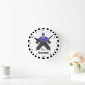 ボーイズ・パープル・アイス・ホッケー選手が冬をストライプの指名 ラウンド壁時計 (ホーム)