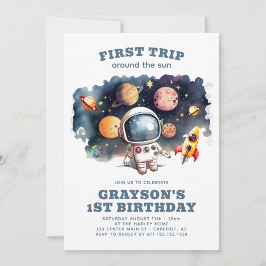 ボーイズ・ファースト・トリップ宇宙飛行士デジタル誕生日 招待状 (正面)