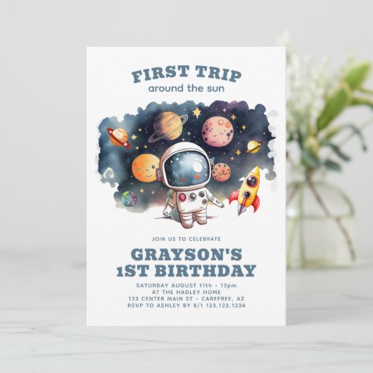 ボーイズ・ファースト・トリップ宇宙飛行士デジタル誕生日 招待状 (スタンド正面)