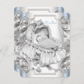 ボーイズ・ブルーとシルバーの赤ちゃんシャワー 招待状 (正面/裏面)