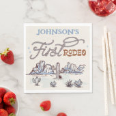 ボーイズ・ブルーウェスタン・デザートファースト・ロデオ・ファースト・バースデー スタンダードランチョンナプキン (インサイチュ)