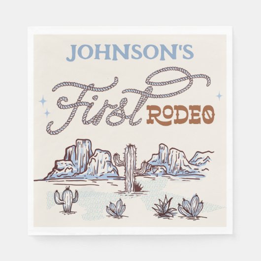 ボーイズ・ブルーウェスタン・デザートファースト・ロデオ・ファースト・バースデー スタンダードランチョンナプキン (正面)