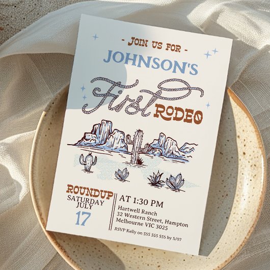 ボーイズ・ブルーウェスタン・デザートファースト・ロデオ・ファースト・バースデー 招待状