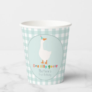 ボーイズ・ブルーギンガムワン間抜けガチョウ1歳の誕生日 紙コップ