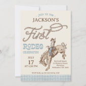 ボーイズ・ブルーグレーブラウン最初のロデオ1歳の誕生日 招待状 (正面)
