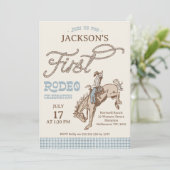 ボーイズ・ブルーグレーブラウン最初のロデオ1歳の誕生日 招待状 (スタンド正面)