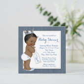 ボーイズ・ブルーデニムアフリカ系アメリカ人ベビーシャワー 招待状 (スタンド正面)