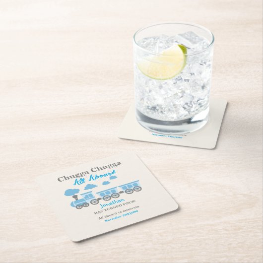 ボーイズ・ブルートレイン任意の年齢の誕生日パーティー スクエアペーパーコースター (インサイチュ)