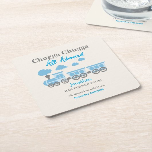 ボーイズ・ブルートレイン任意の年齢の誕生日パーティー スクエアペーパーコースター (アングル)