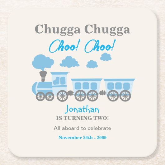 ボーイズ・ブルートレイン2nd誕生日パーティー スクエアペーパーコースター (正面)