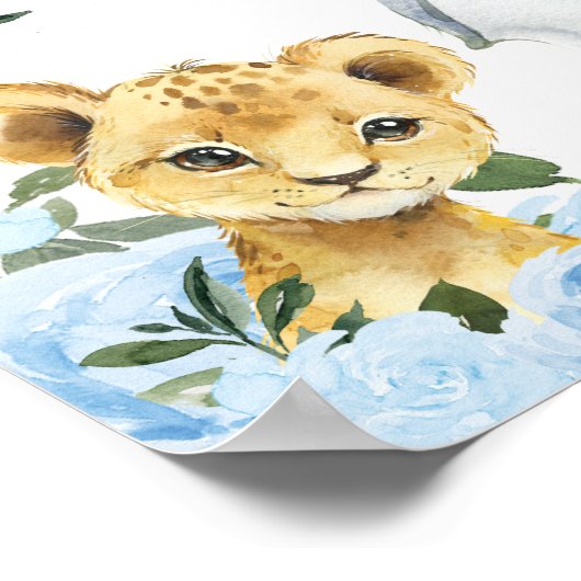 ボーイズ・ブルーフローラサファリベイビーシャワー歓迎ポスター ポスター (角)