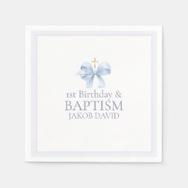 ボーイズ・ブルーボウ1st誕生日とバプテスマ スタンダードカクテルナプキン