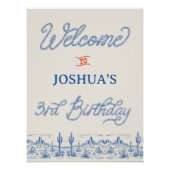 ボーイズ・ブルーレッド・ロデオ3歳の誕生日ウェルカムサイン ポスター (正面)