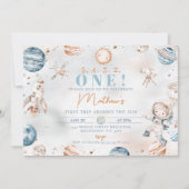 ボーイズ・ブルー宇宙飛行士初の旅のまわりに日誕生日 招待状 (正面)