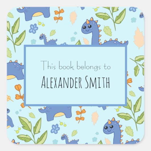 ボーイズ・ブルー恐竜パターンこの本は名前に属する スクエアシール (正面)