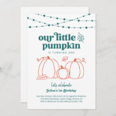 ボーイズ・ブルー私たちの小さなかぼちゃの最初の誕生日パーティー 招待状 (正面/裏面)