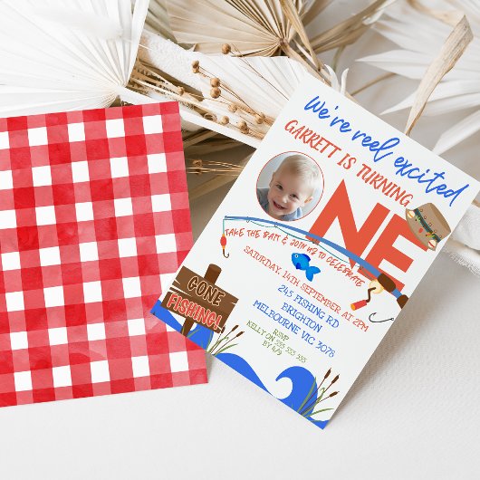 ボーイズ・ブルー魚釣り我々はリール興奮1番目の誕生日 招待状