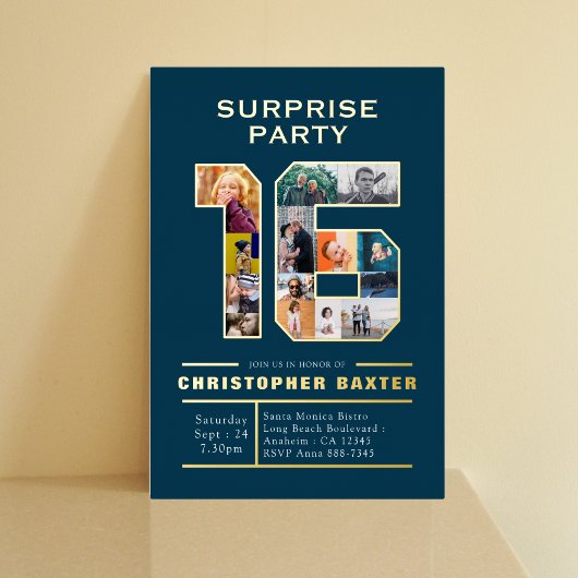 ボーイズ・ブルー16誕生日写真 箔招待状