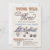 ボーイズ・ブルー・ウェスタン・ヤング・ワイルド3歳の誕生日 招待状 (正面)